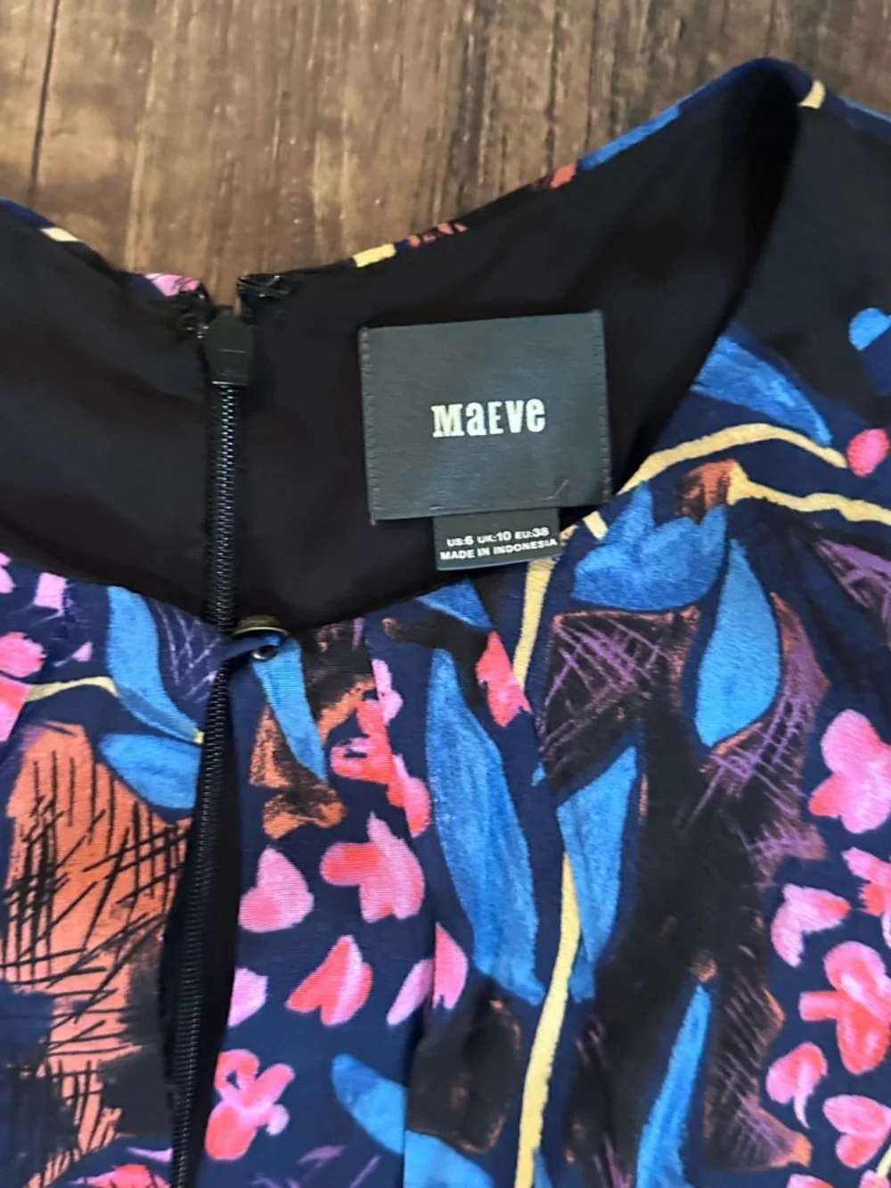 MaeveantrophologieBlack Cold-Shoulder Mini Dress with Blue and Pink Floral Print - Picture 5 of 7